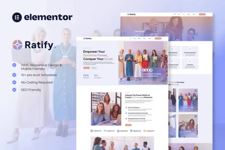 ratify feminine business coaching elementor template kit 1