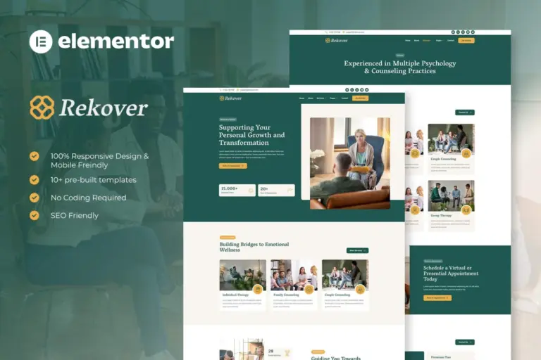 rekover psychology counseling elementor template kit 1