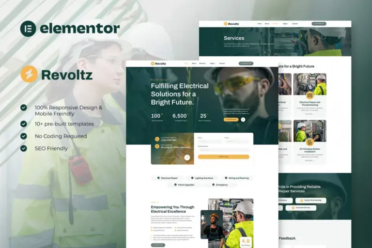revoltz electrical installation maintenance elementor template kit 1