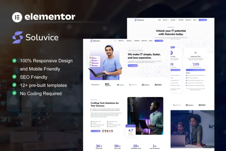 soluvice it solutions services company elementor pro template kit 1