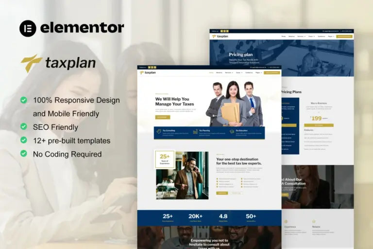 taxplan tax consultants financial consulting elementor pro template kit 1