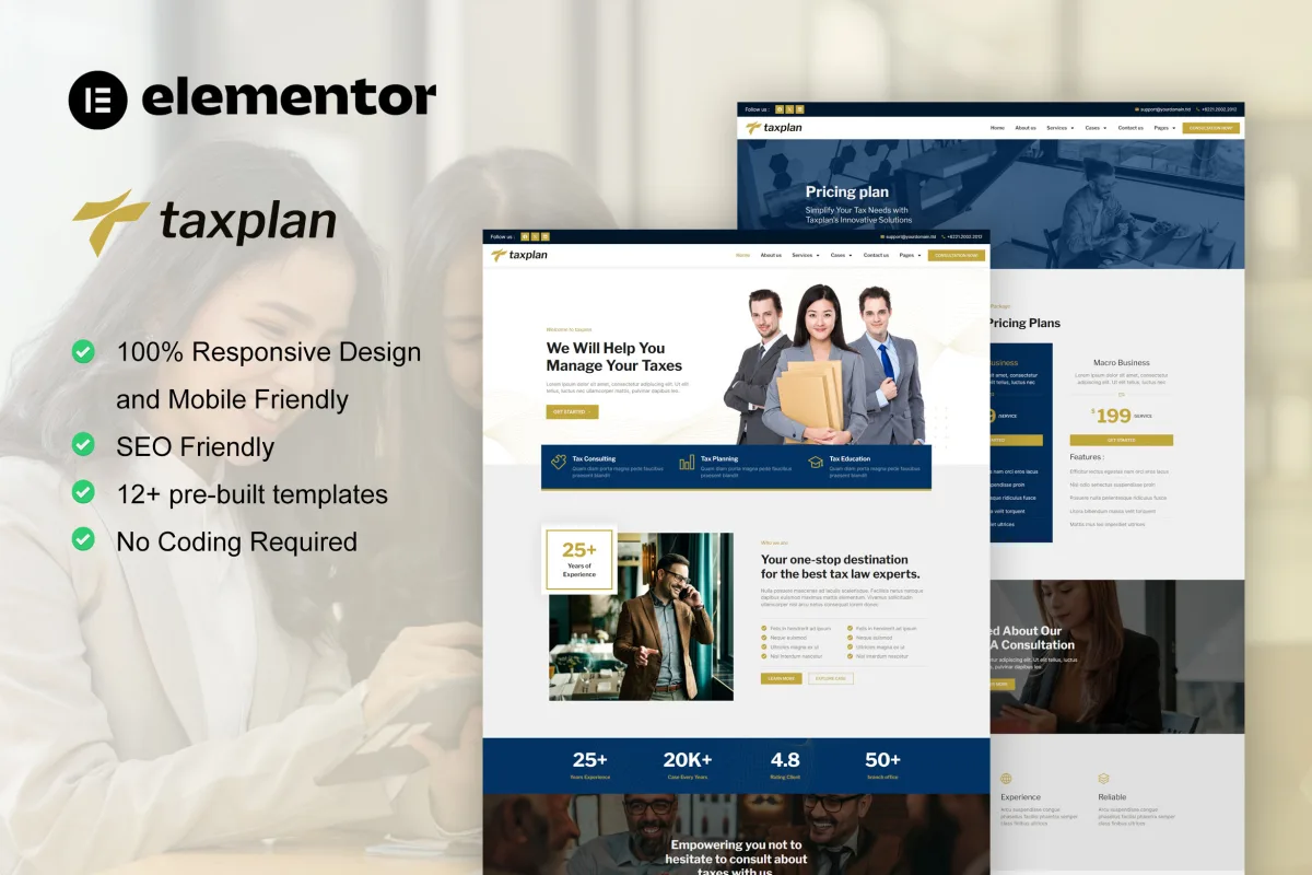 TaxPlan – Tax Consultants & Financial Consulting Elementor Pro Template Kit