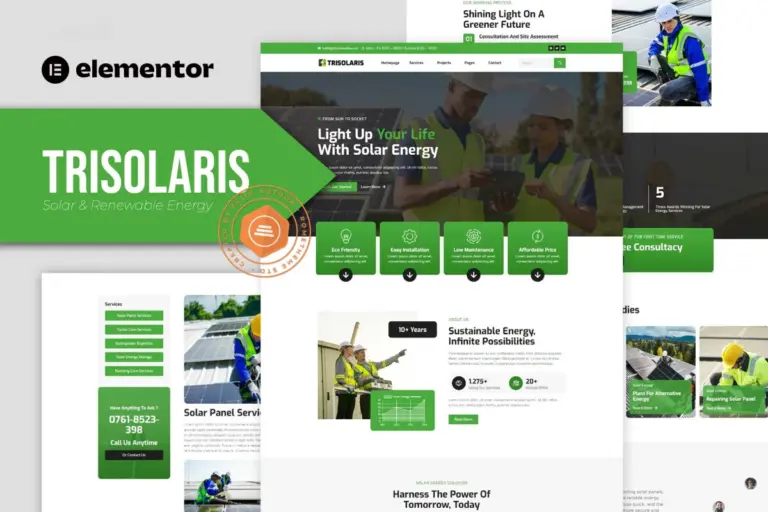 trisolaris solar renewable energy elementor template kit 1