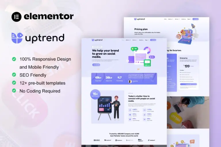 uptrend social media marketing agency elementor template kit 1