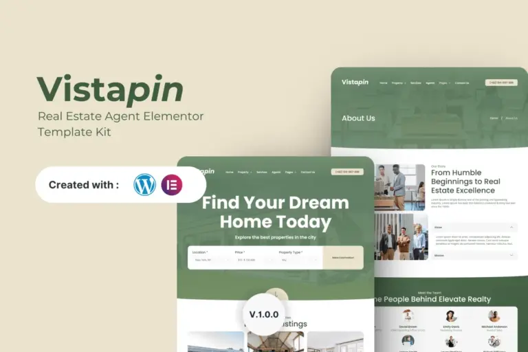 vistapin real estate agents elementor template kit 1