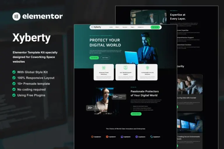 xyberty cyber security elementor template kit 1