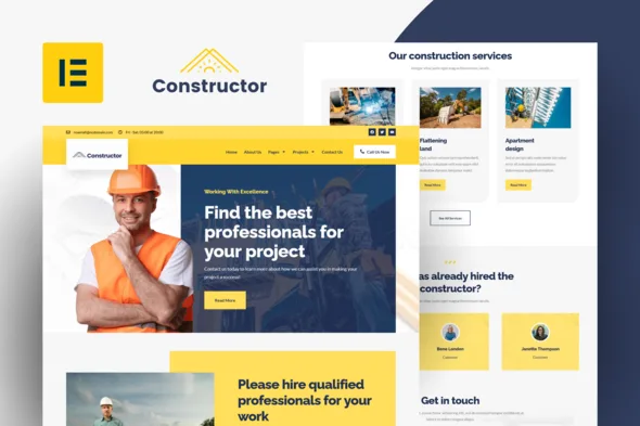 constructor construction repair elementor template kit 1