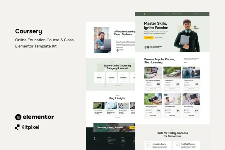 coursery online education course class elementor template kit 1
