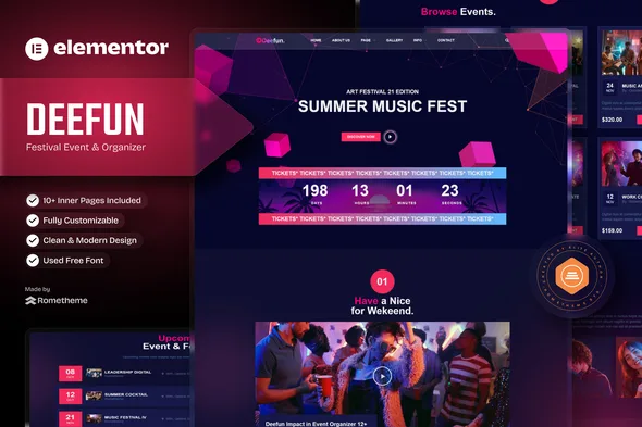 deefun festival event organizer elementor template kit 1