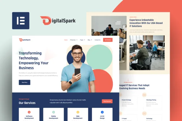 digitalspark it services elementor template kit 1