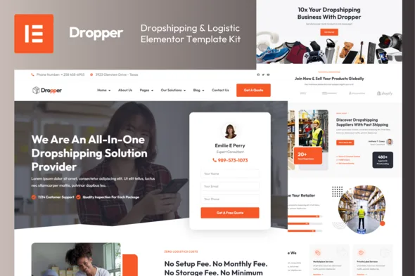 dropper dropshipping logistic elementor template kit 1