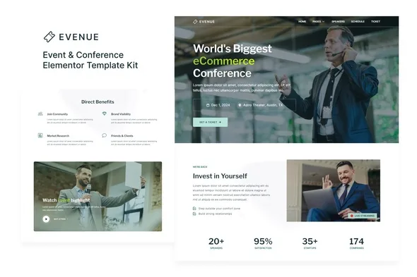 evenue event conference elementor template kit 1