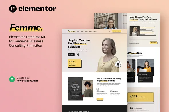 femme feminine business consulting elementor template kit 1