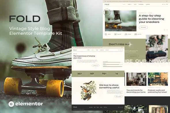 fold vintage style blog elementor template kit 1