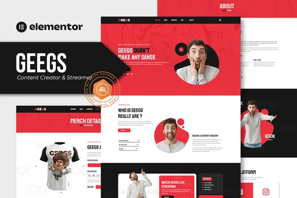 geegs content creator streamer elementor template kit 1