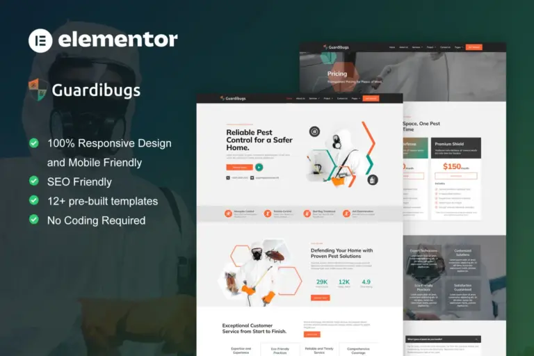 guardibugs pest control service elementor pro template kit 1