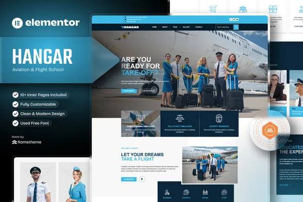 hangar aviation flight school elementor template kit 1