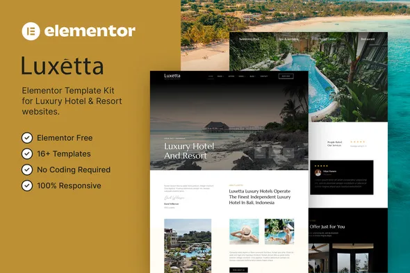 luxetta luxury hotel resort elementor template kit 1