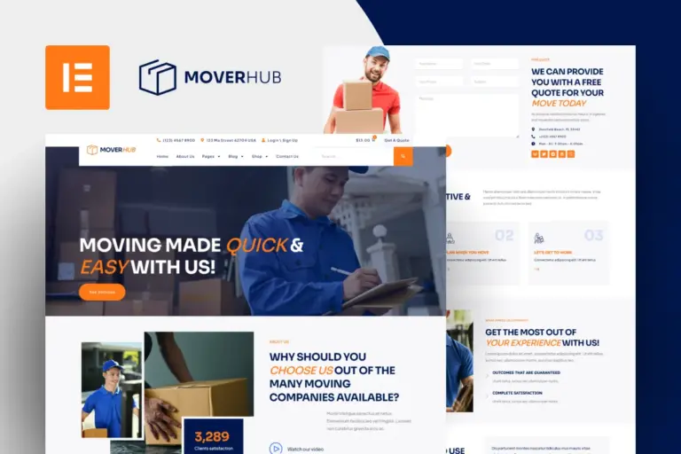 moverhub moving company elementor template kit 1