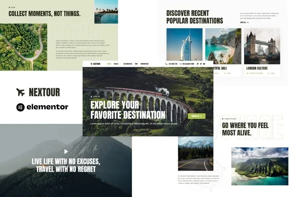 nextour tour guide travel agency elementor template kit 1