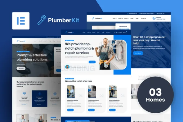 plumberkit plumbing services elementor template kit 1