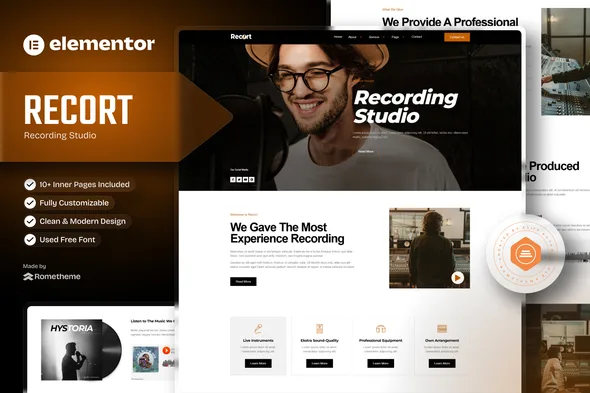 recort recording studio elementor template kit 1