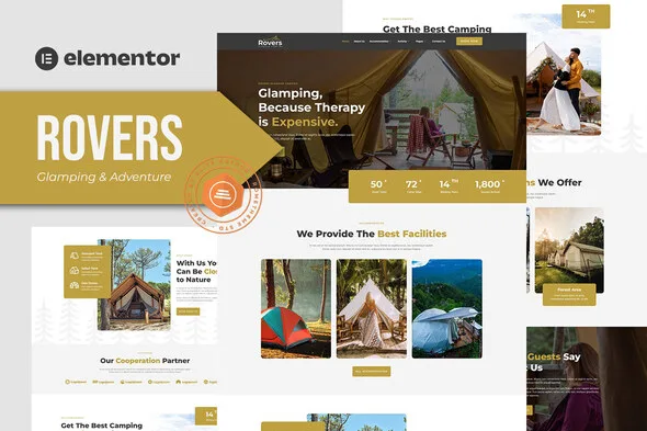 rovers glamour camping adventure elementor template kit 1
