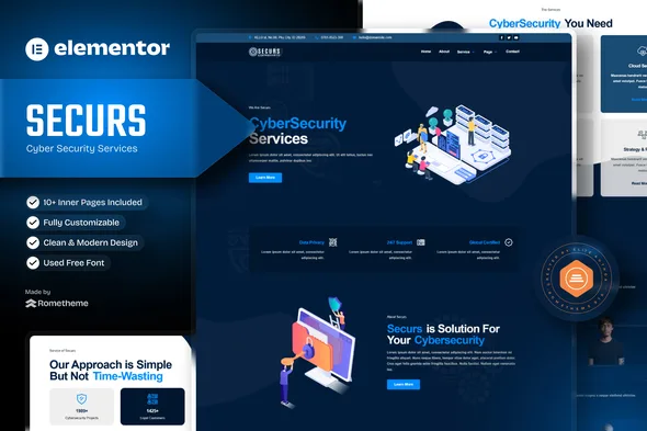 securs cyber security service elementor template kit 1