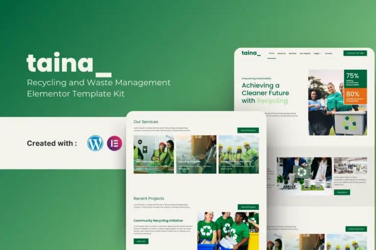 taina recycling waste management elementor template kit 1