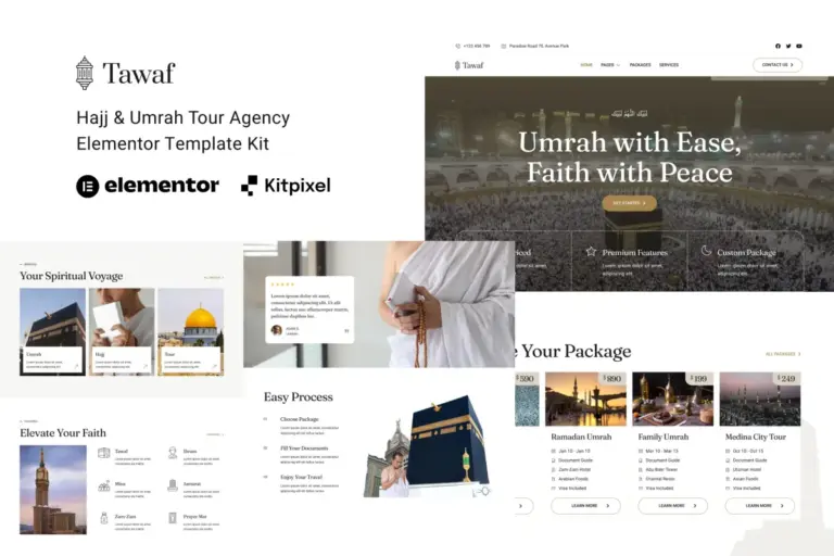 tawaf hajj umrah tourism agency elementor template kit 1
