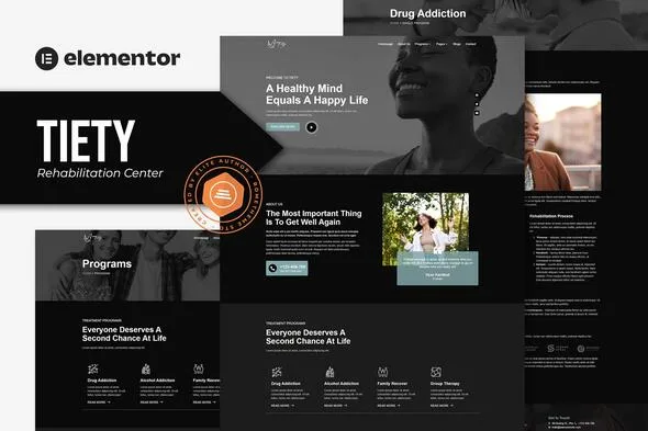 tiety addiction recovery and rehabilitation center elementor template kit 1