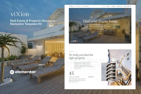 vixion real estate property showcase elementor template kit 1