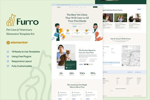 furro pet care veterinary elementor template kit 1