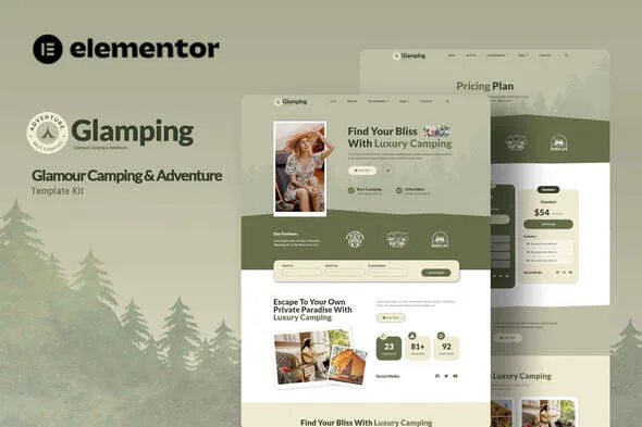 glamping glamour camping adventure elementor template kit 1