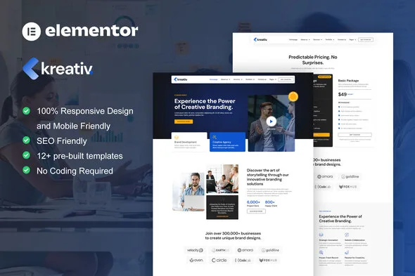 kreativ digital agency creative branding elementor pro template kit 1