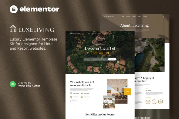 luxeliving luxury resort hotel elementor template kit 1