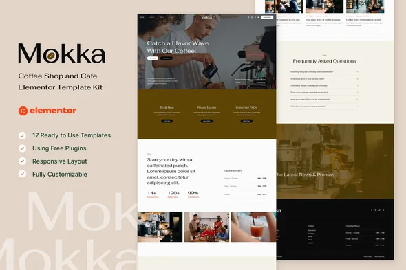 mokka coffee shop cafe elementor template kit 1