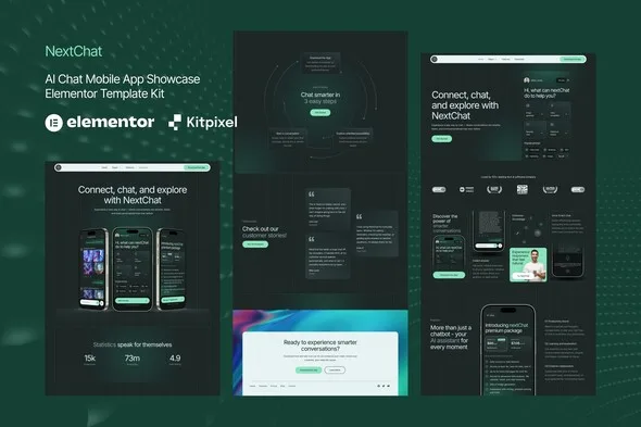 nextchat ai chat mobile app showcase elementor template kit 1