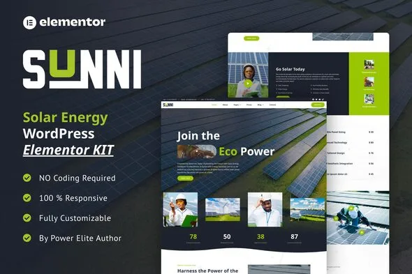 sunni solar energy elementor template kit 1