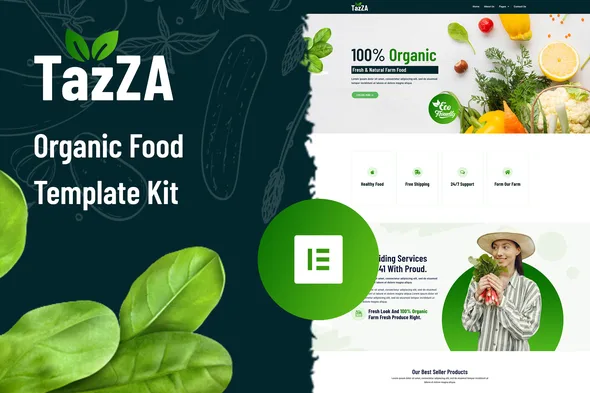 tazza organic food elementor template kit 1