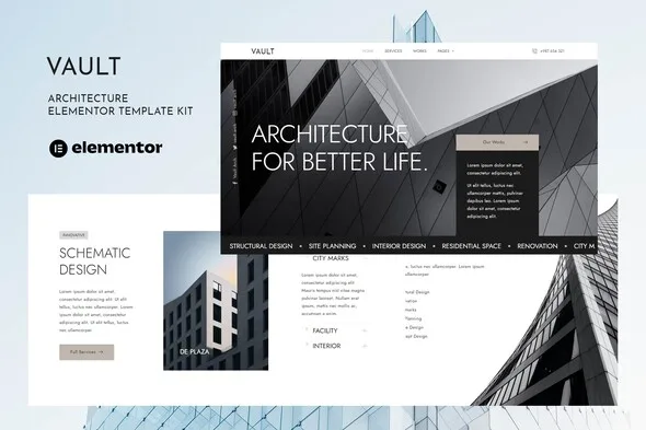 vault architecture interior elementor template kit 1