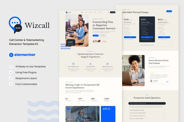 wizcall call center telemarketing elementor template kit 1