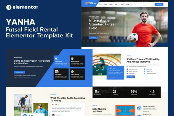 yanha futsal field rental elementor pro template kit 1
