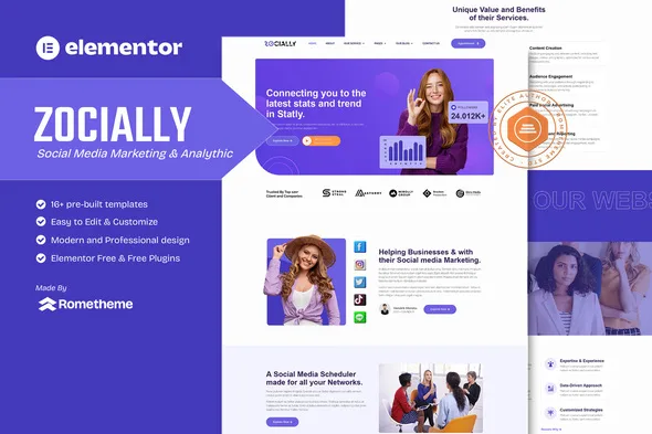 Zocially – Social Media Marketing & Analythic Elementor Template Kit