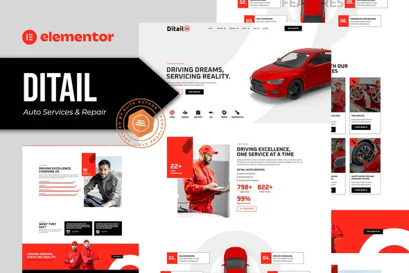 ditail auto services repair elementor pro template kit 1