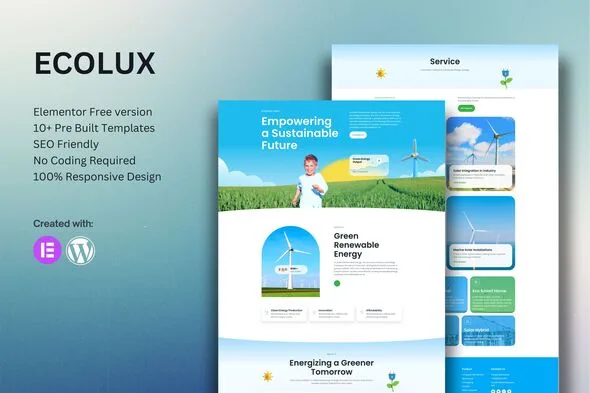 ecolux green renewable energy elementor template kit 1
