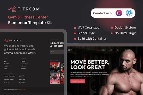 fitroom gym fitness center elementor template kit 1
