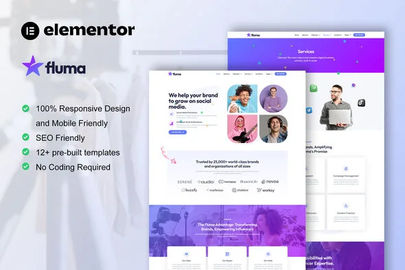 fluma influencer marketing agency elementor pro template kit 1