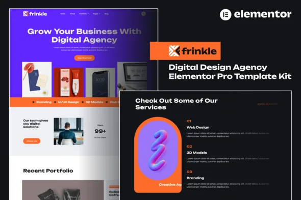 frinkle digital design agency elementor pro template kit 1