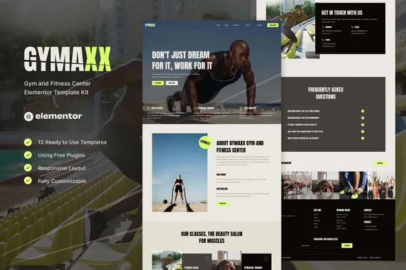 gymaxx gym fitness center elementor template kit 1